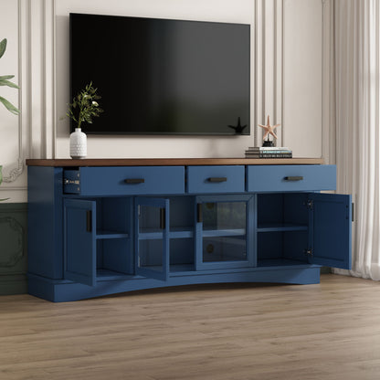 TV Console Stand, Glass Doors & Storage Drawers, Adjustable Shelves