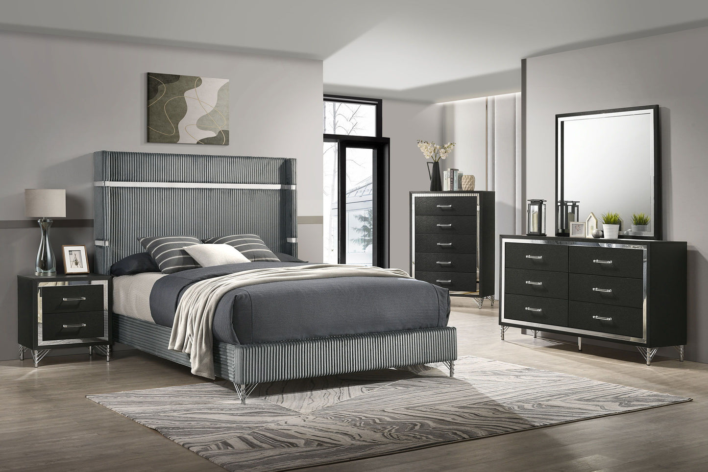 Lucia - Bedroom Set With Upholstered Wingback Panel Bed