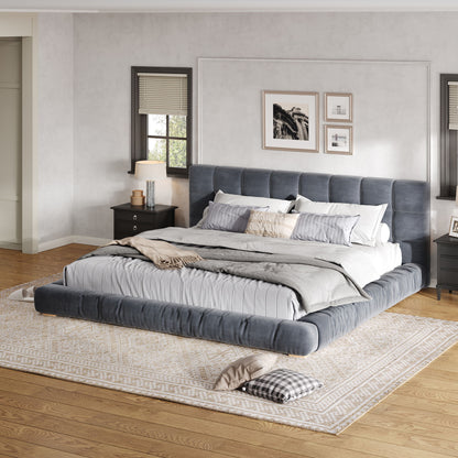 Upholstered Platform Bed Frame With Tufted Headboard