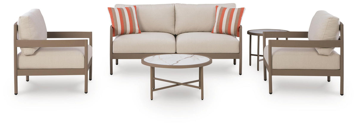 Big Creek Cove - Loveseat, Lounge Chairs, Tables Set (Set of 5) - Beige