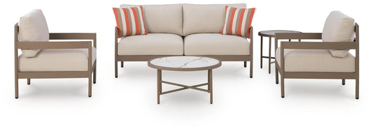 Big Creek Cove - Loveseat, Lounge Chairs, Tables Set (Set of 5) - Beige