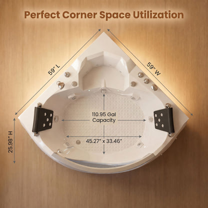 Xavier - Double Corner Massage Bathtub, Equipped & Gfci Plug And Ul Certified Water Pump, Upc Certified Drain - Milk White