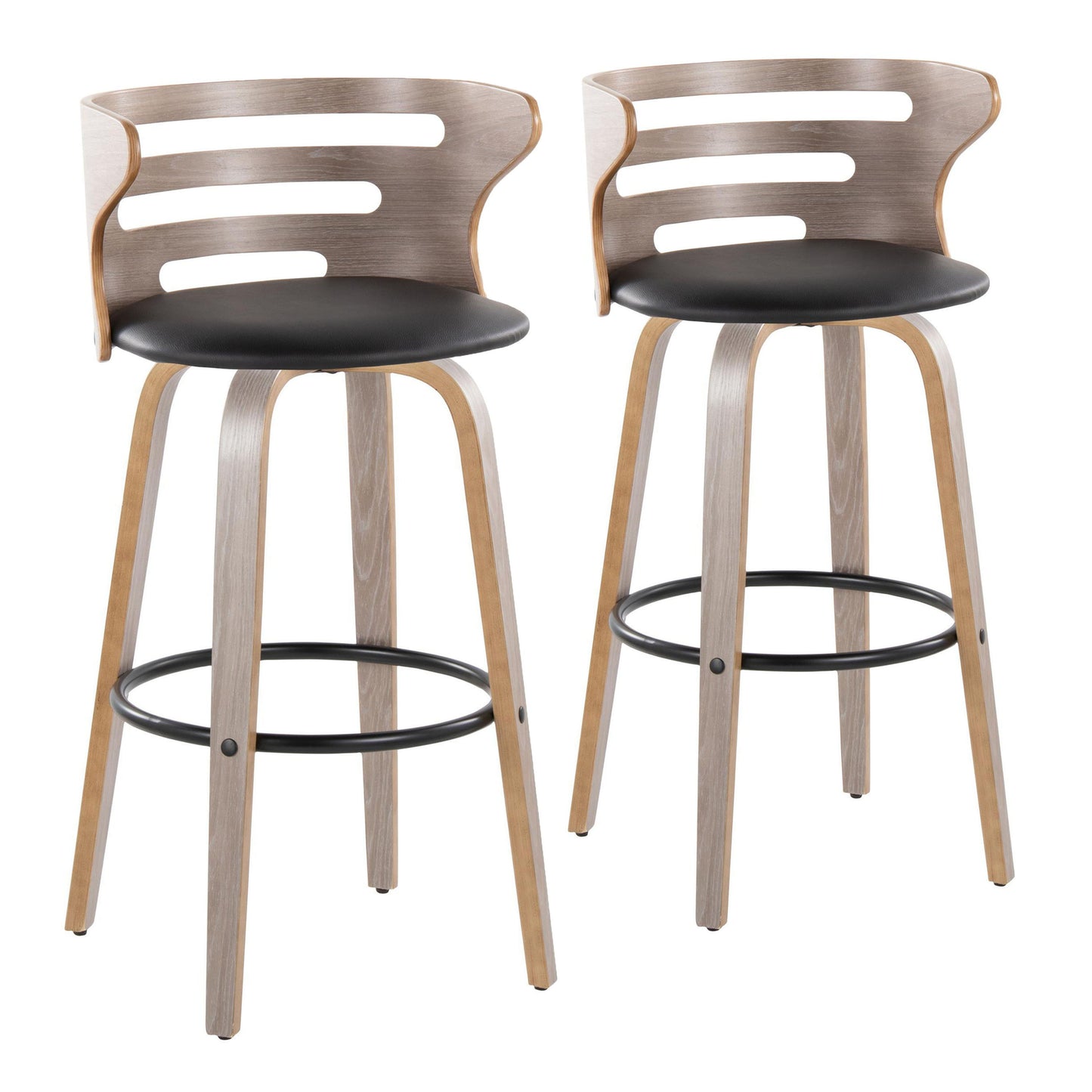 Cosini - Mid Century Modern Fixed Height, Barstool & Swivel And Round Footrest (Set of 2)