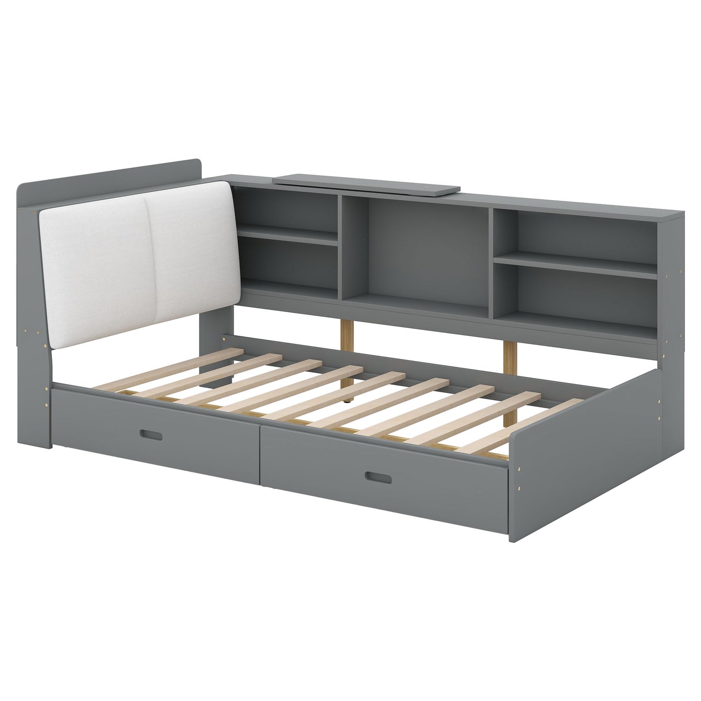 Platform Bed With Storage Headboard, Shelves And 2 Drawers