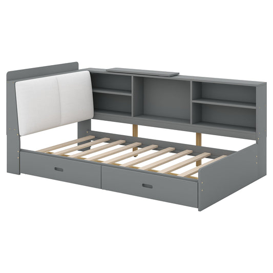 Platform Bed With Storage Headboard, Shelves And 2 Drawers