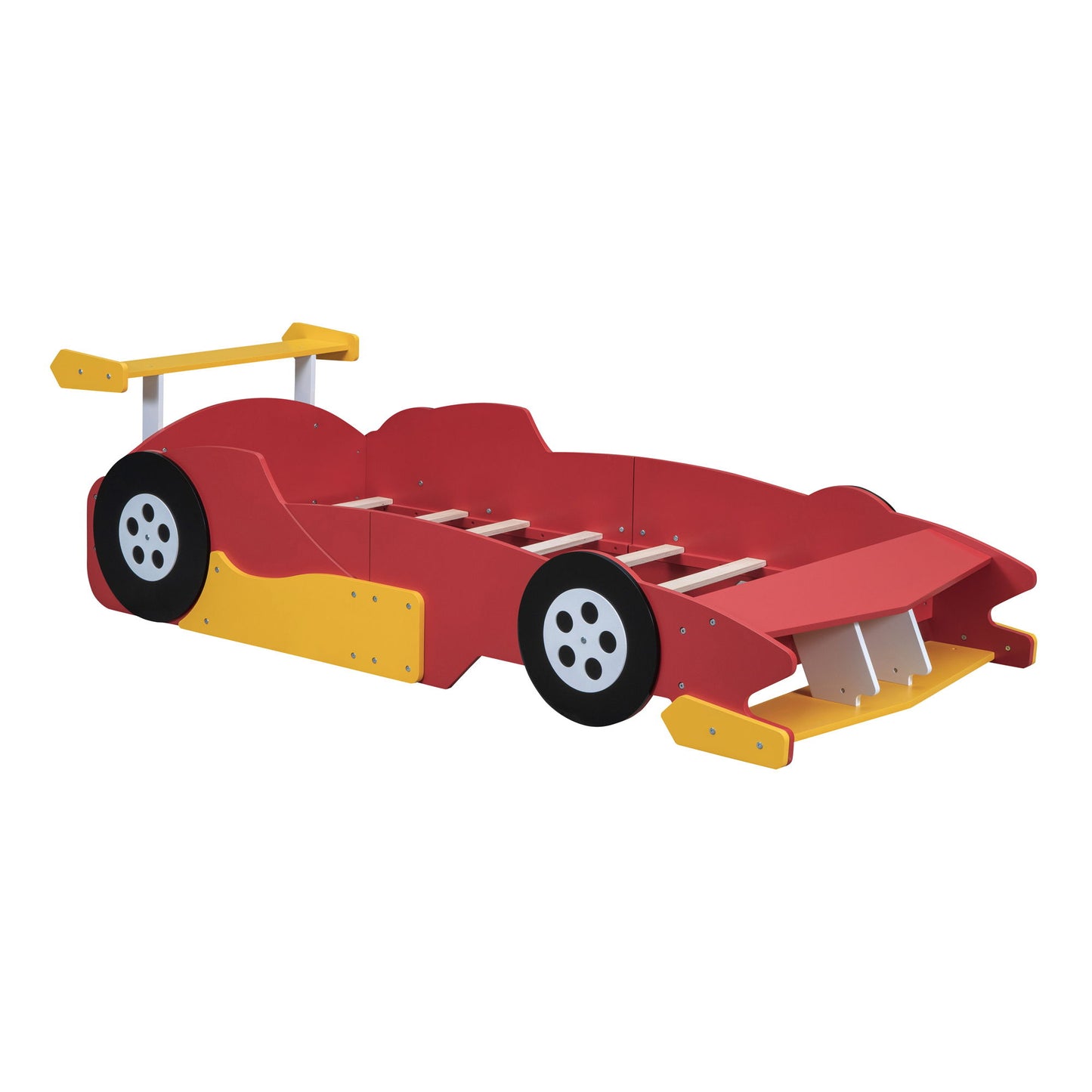 Twin Size Race Car-Shaped Platform Bed With Wheels