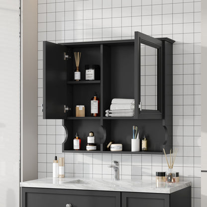 Wall Mounted Mirror Medicine Cabinet, Bathroom Storage With Doors And Open Shelves