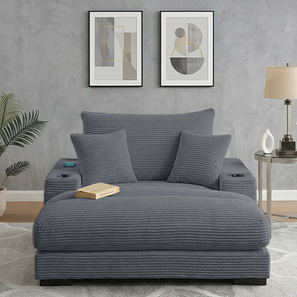 Upholstered Chaise Lounge With Cup Holders USB Port And Pillows