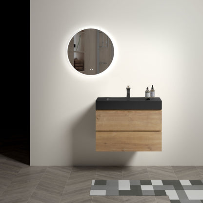 Alice - Natural Oak Bathroom Vanity With Sink, Large Storage Wall Mounted Floating Bathroom Vanity For Modern Bathroom, One-Piece Sink Basin Without Drain