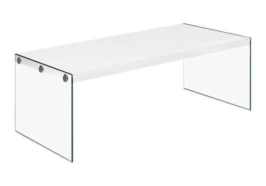 Coffee Table Rectangular, Clear Tempered Glass, Contemporary, Modern - Glossy White