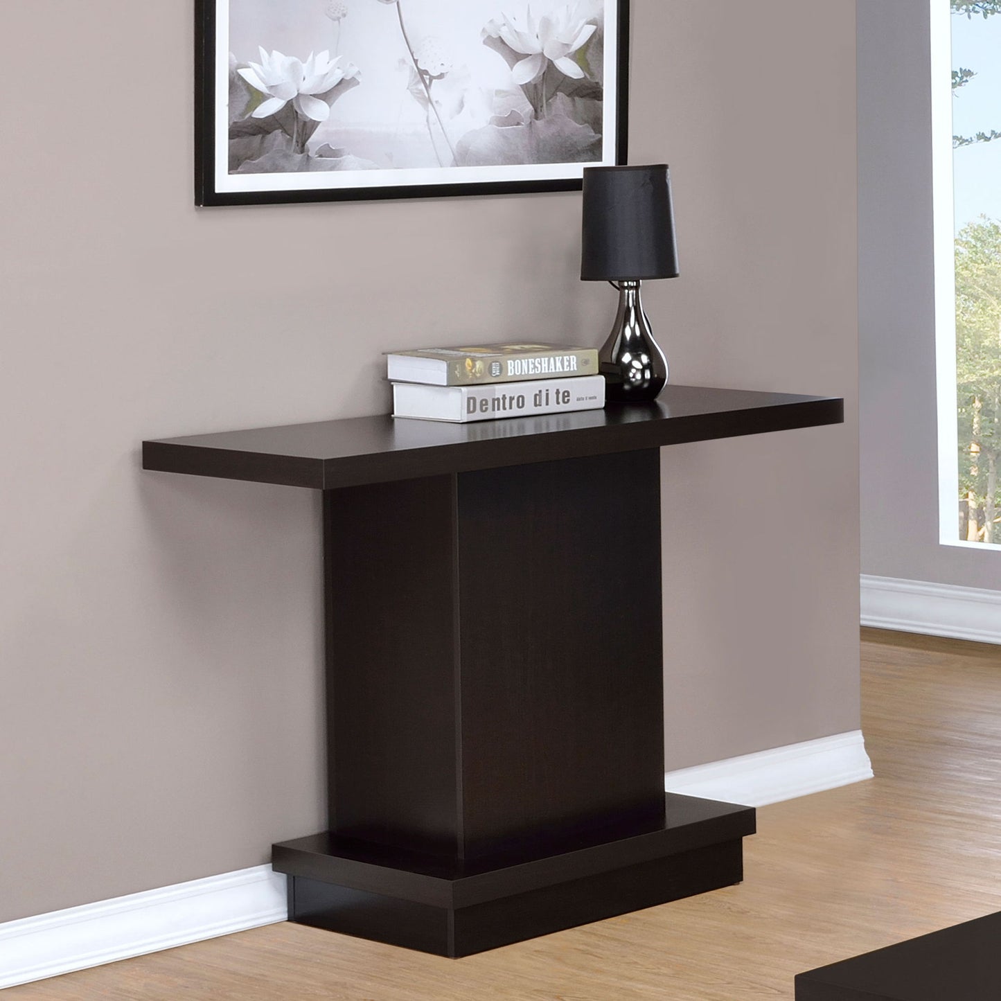 Fiona - Pedestal Console Table With Geometric Design - Cappuccino