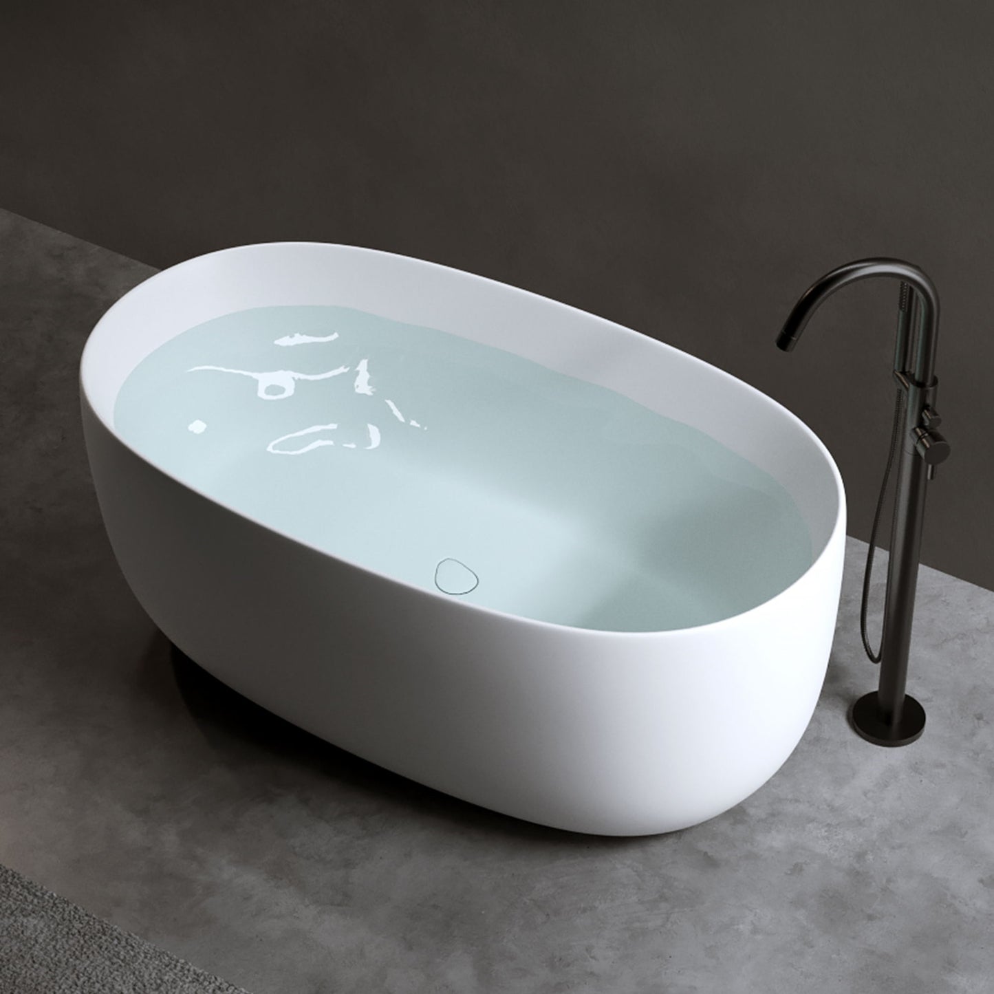 Independent Solid Surface Resin Stone Bathtub, A Modern Designed Independent Bathtub With Pop-Up Drainage And Overflow Pipes, Suitable For Small Households - Matte White