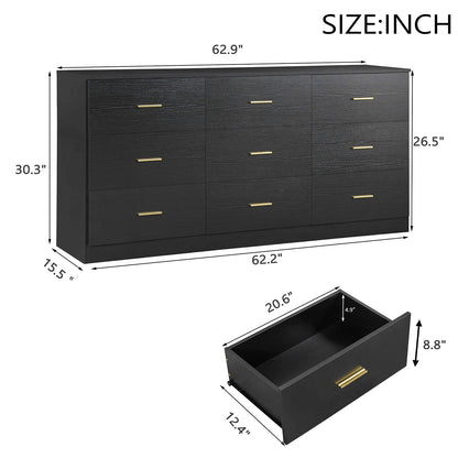 Modern Drawer Dresser For Bedroom, Ample Storage Wide Chest Of Drawers