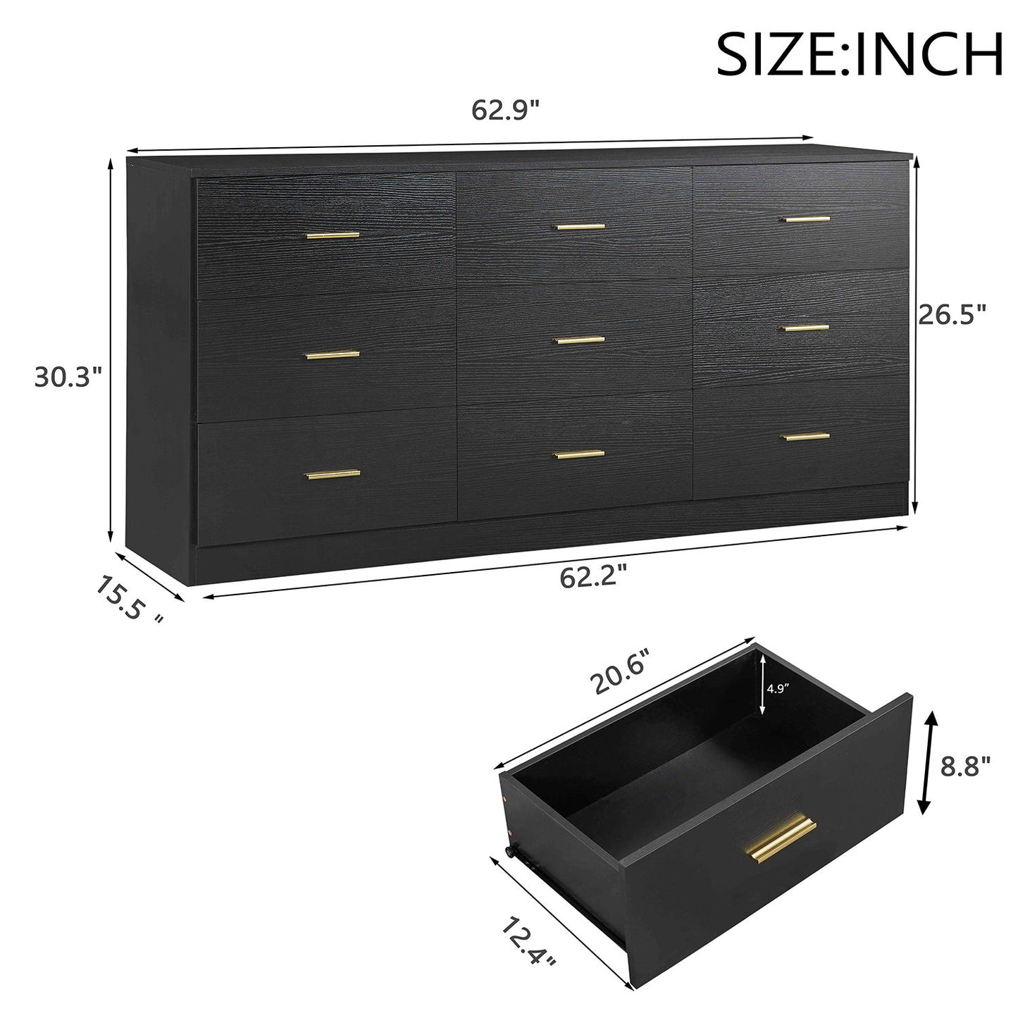 9 Drawer Dresser, Ample Storage For Bedroom