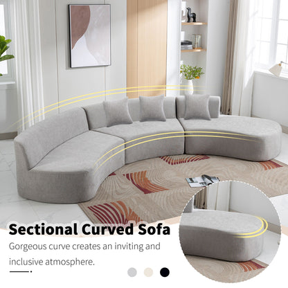 Stylish Curved Sofa Sectional Sofa Chenille Sofa Couch With Three Throw Pillows For Living Room