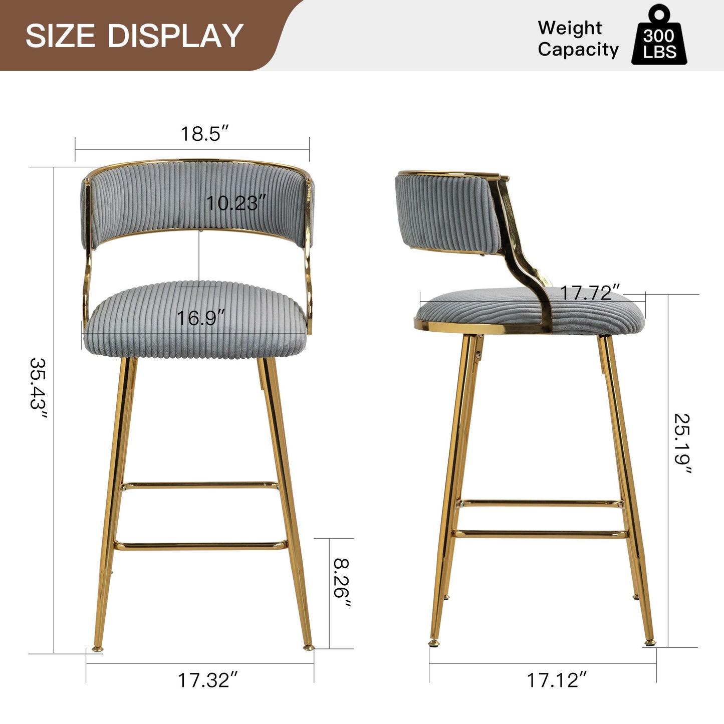 Counter Height Bar Stools With Powder Coating Base And Footrest (Set of 2) - Beige