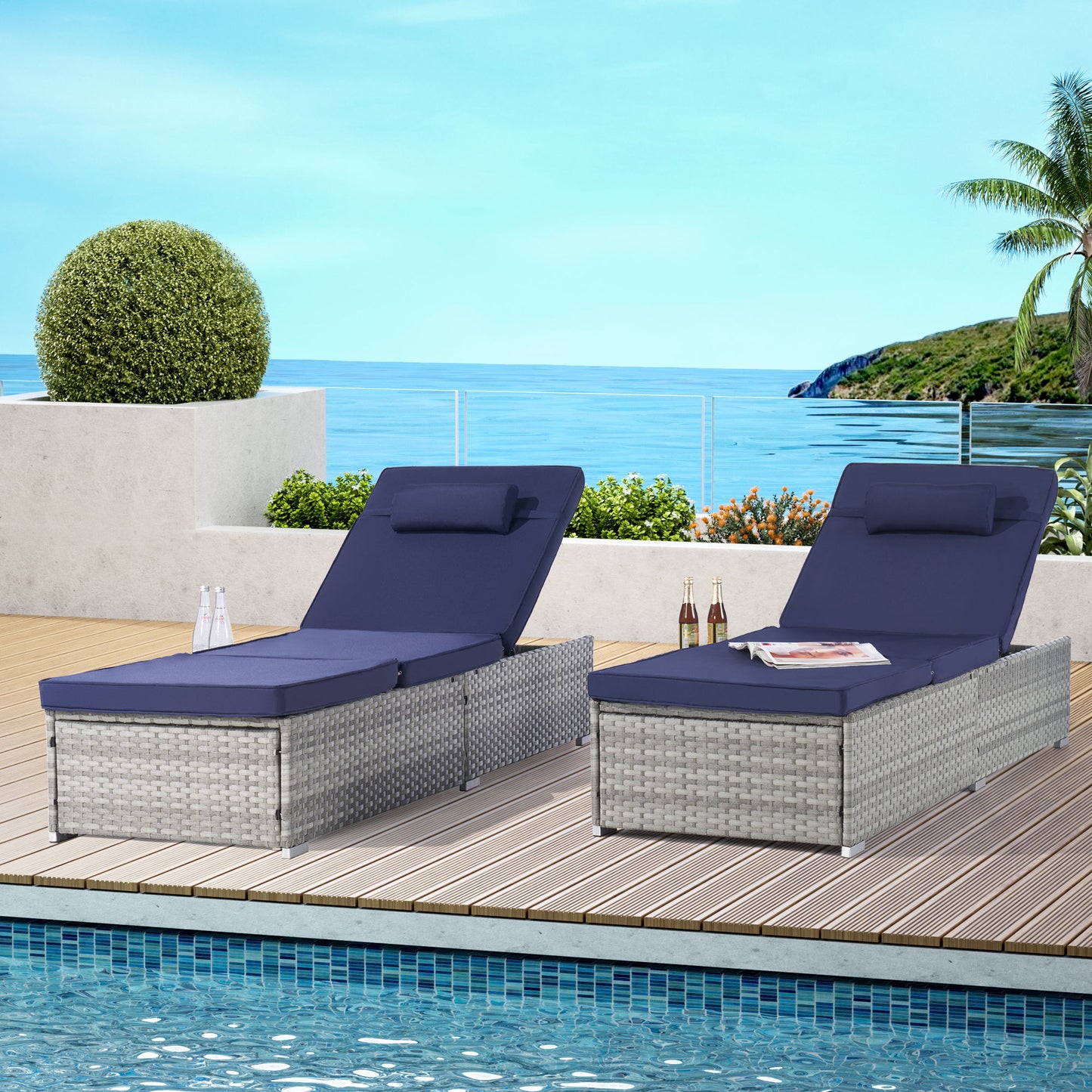 Outdoor Sofa Pe Rattan Furniture Deck Chair - Gray