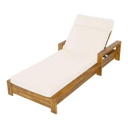Chaise Lounge Set With 4 Fold Cushion And Built In Headrest, 3 Position Adjustable, For Patio Pool - Cream / Teak