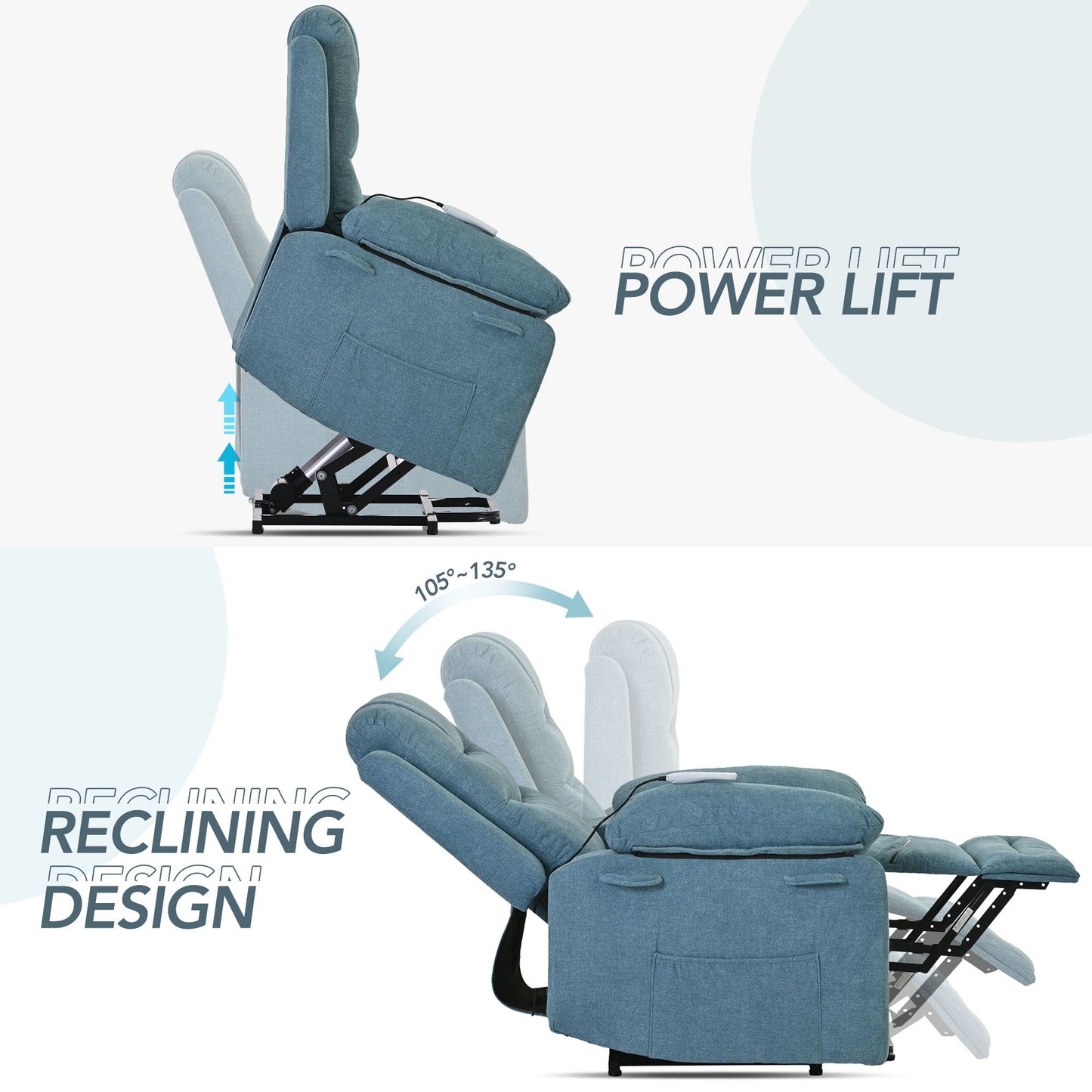 Massage Recliner Power Lift Chair For Elderly With Adjustable Massage And Heating Function, Recliner Chair With Infinite Position And Side Pocket For Living Room