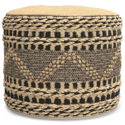 Stella - Round Woven Pouf - Natural / Black