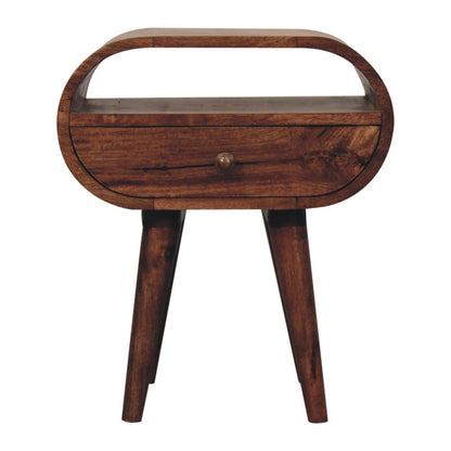 Circular Bedside Table With Open Slot - Caramel