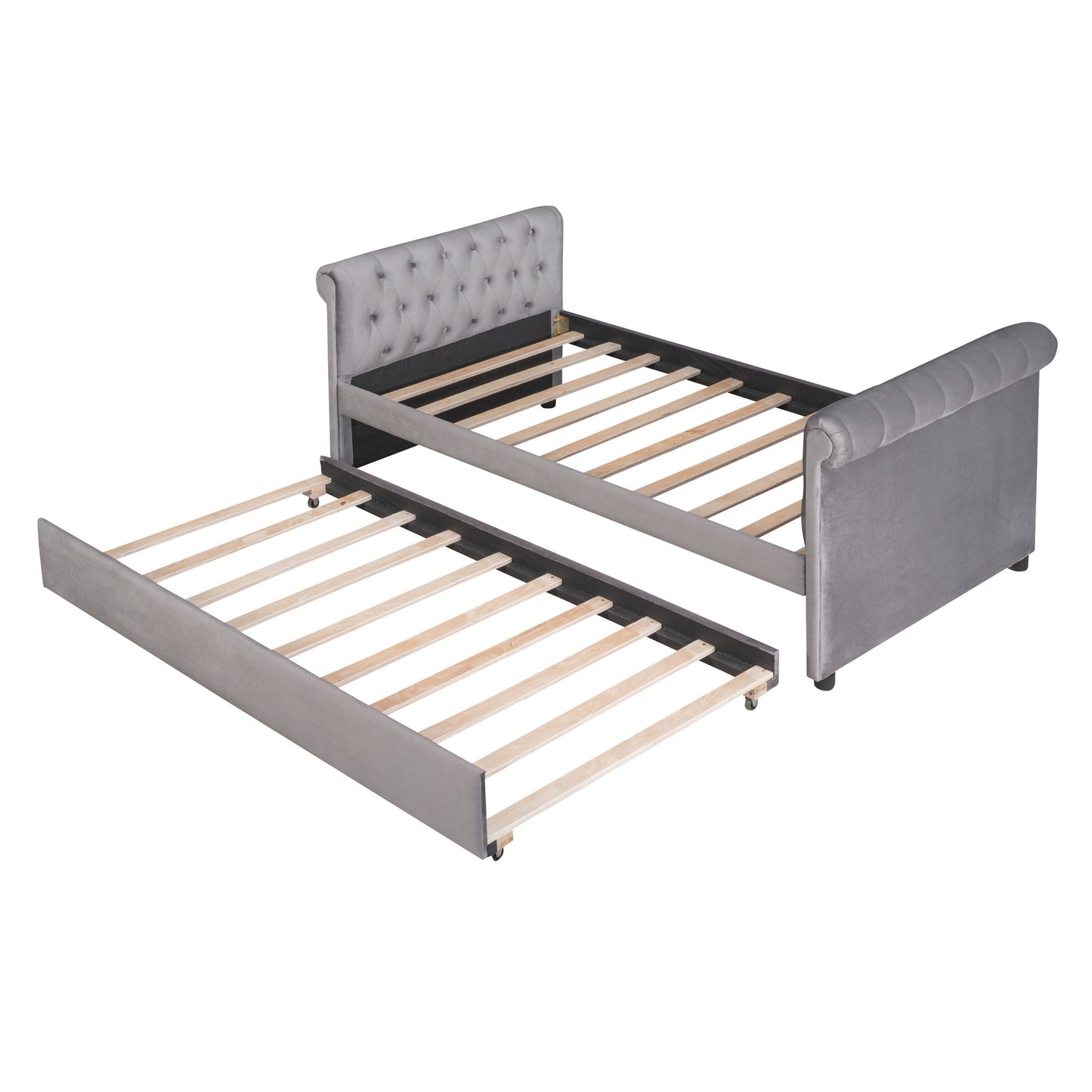 Upholstered Daybed With Trundle, Wood Slat Support