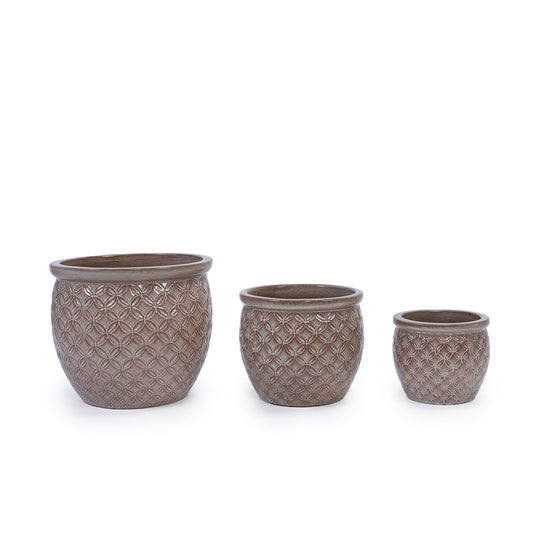 3 Pieces Ceramic Flowerpot, Planter For Patio & Garden Or Windowsills - Antique Yellow