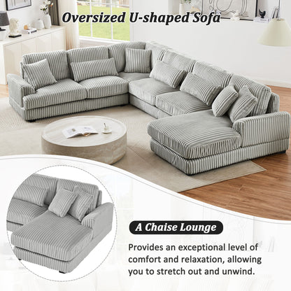 Oversized Sectional Sofa U - Shaped Sofa Couch Modern Sofa Upholstered In Soft Corduroy With A Chaise Lounge For Living Room