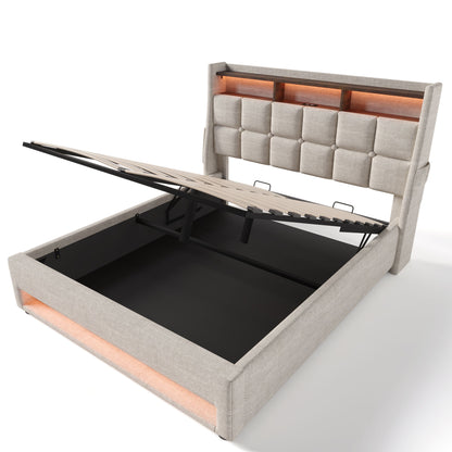 Upholstered Platform Bed With A Hydraulic Storage System, LED And USB Charging (Without Mattress)