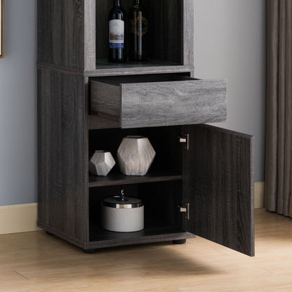 Modern Wine Showcasing Cabinet With Two Glass Shelves And Storage Cabinet - Distressed Gray