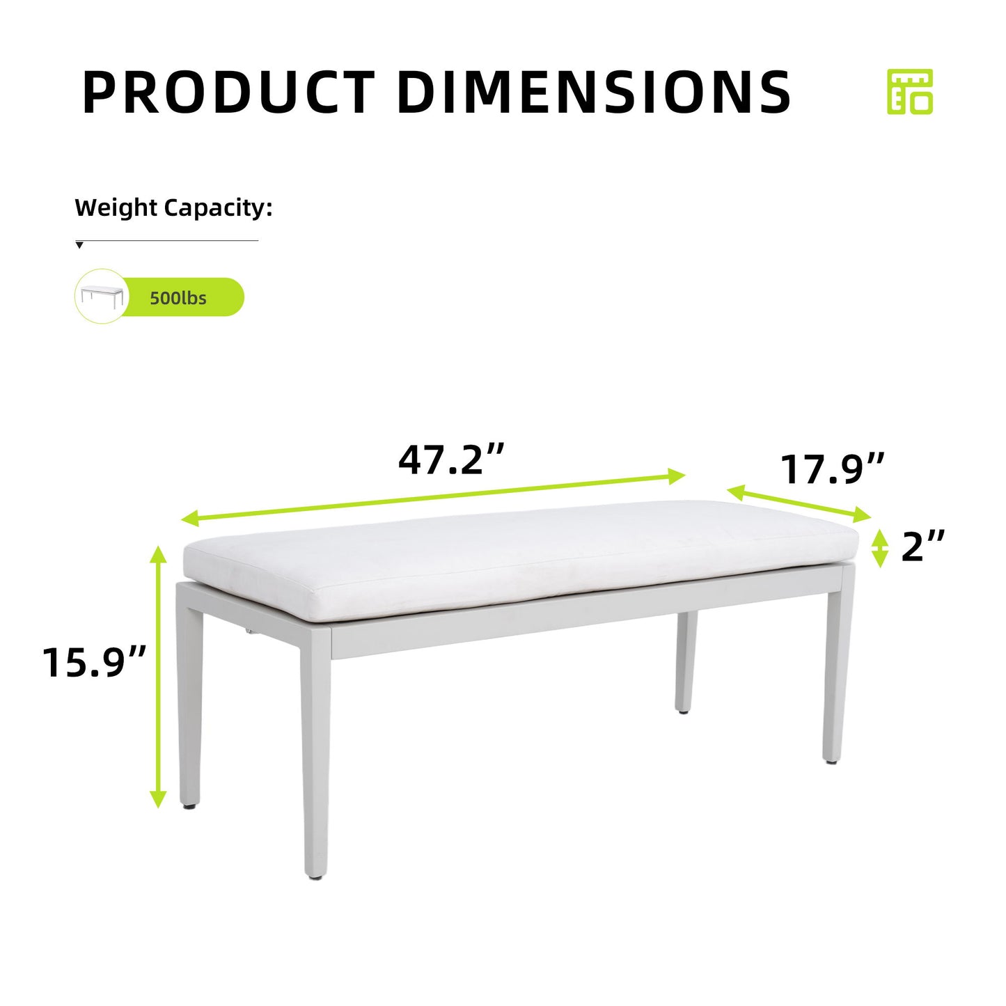 Outdoor Patio Aluminum Stationary Bench With Sunbrella Fabric Cushion - Grayish