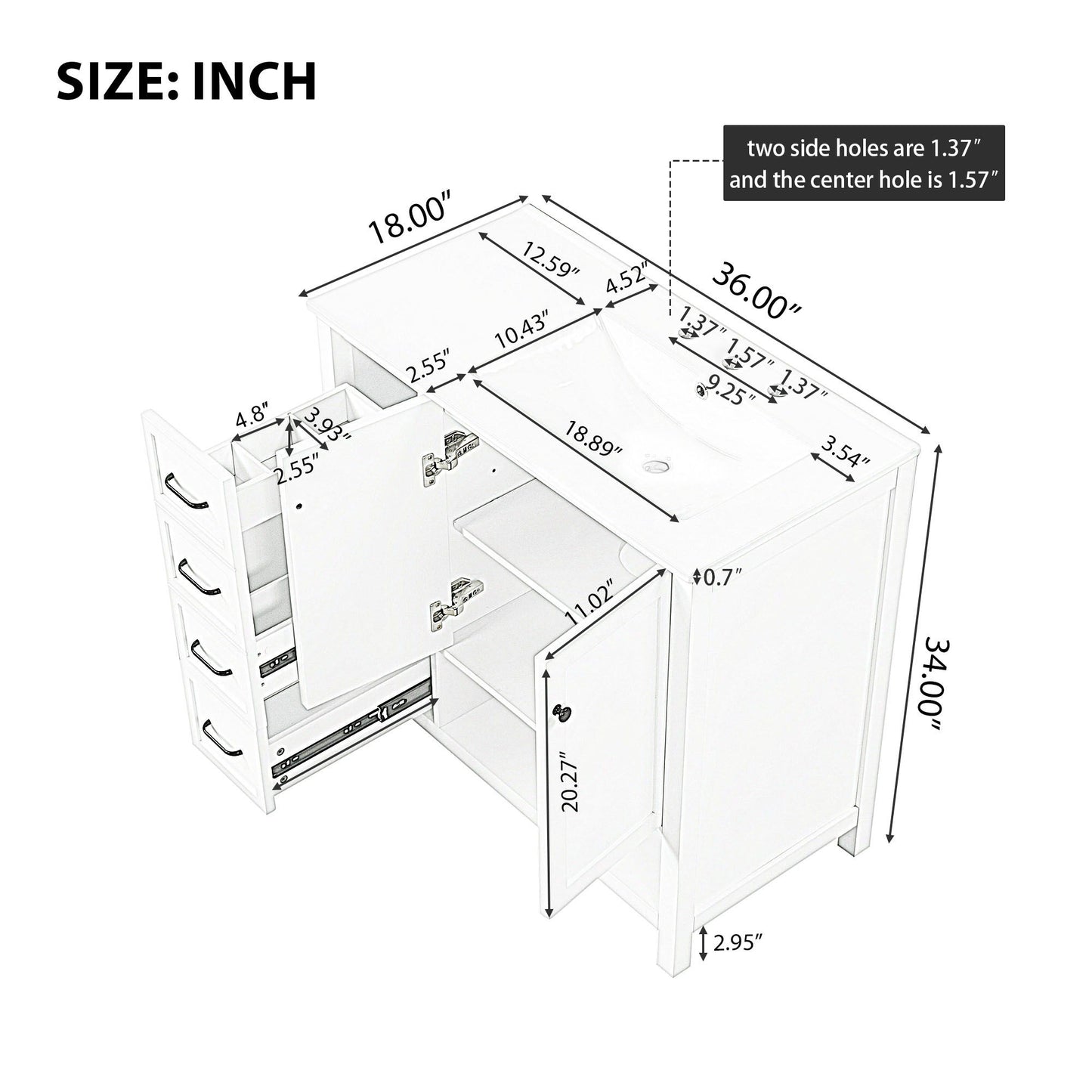 Bathroom Vanity With Sink Top, Bathroom Vanity Cabinet With 2 Doors And 2 Drawers, Open Shelf