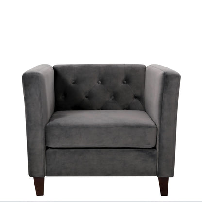 Button Tufted Accent Chair, Square Arms