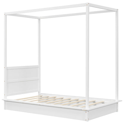 LED Canopy Bed, Canopy Platform Bed With Support Slats, No Box Spring Needed