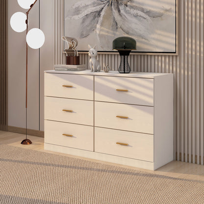 Modern White 6 Drawer Dresser For Bedroom, Ample Storage Wide Chest Of Drawers, Sturdy & Safe