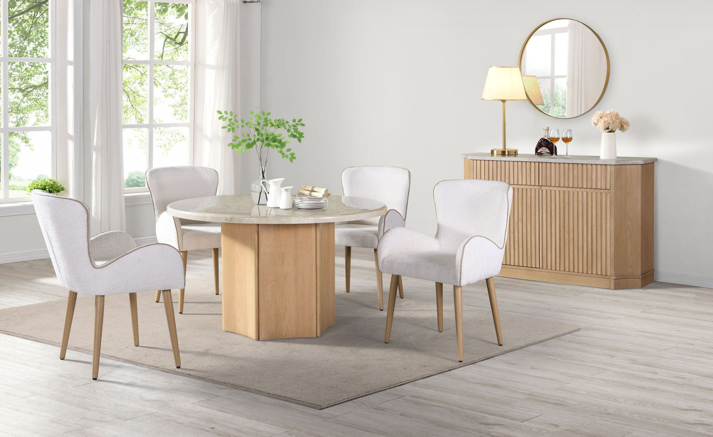 Qwin - Marble Top Round Dining Table - Natural