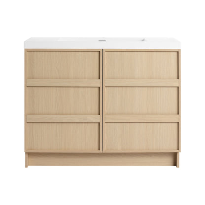 42" Freestanding Bathroom Vanity & Sink & 2 Soft Close Cabinet Doors - Oak / White