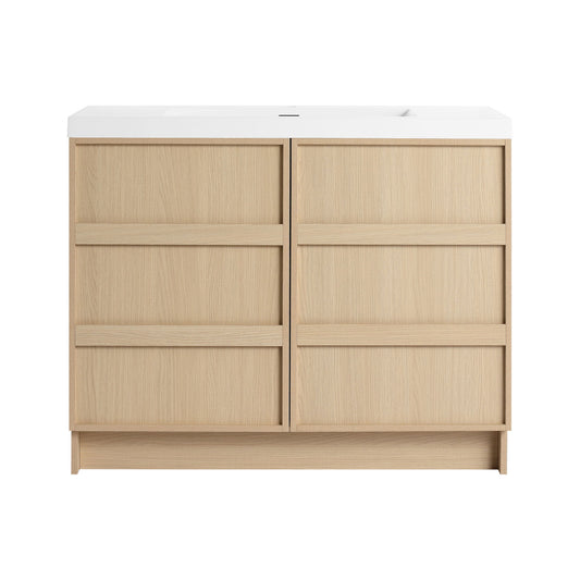 42" Freestanding Bathroom Vanity & Sink & 2 Soft Close Cabinet Doors - Oak / White