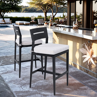 Modern Outdoor Bar Stools With Backrest And Footrest (Set of 2)