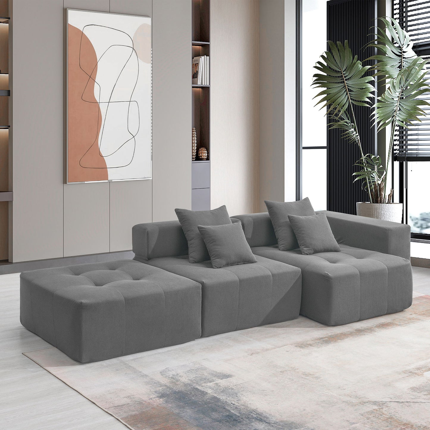 Free Combination L Shaped Modular Sectional, Minimalist Floor Couch Set, Convertible Foam Filled Cloud Compressed Couch For Living Room