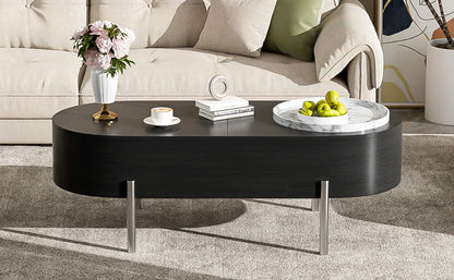 Lift Top Coffee Table With 360 Degree Marble Patterned Rotating Tray