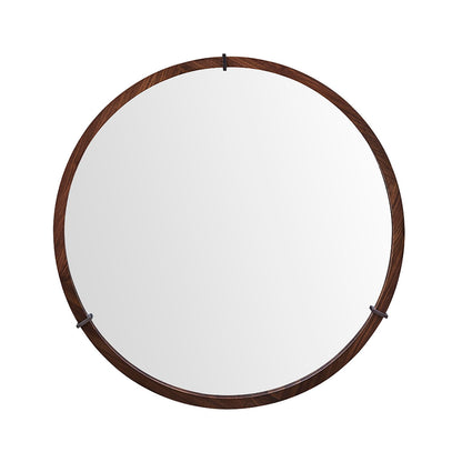 Hausen - Mid-Century Modern Round Accent Wall Mirror - Brown Walnut