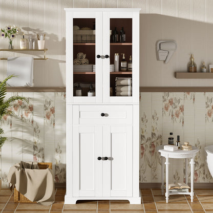 Bathroom Storage Cabinet, Adjustable Shelves & Drawer, Freestanding Linen Tower