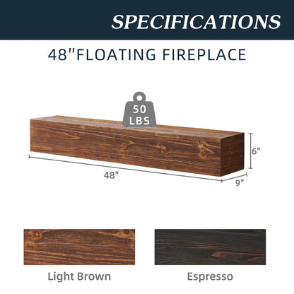 Rustic Wood Fireplace Mantel, Wall-Mounted & Floating Shelf For Home Decor