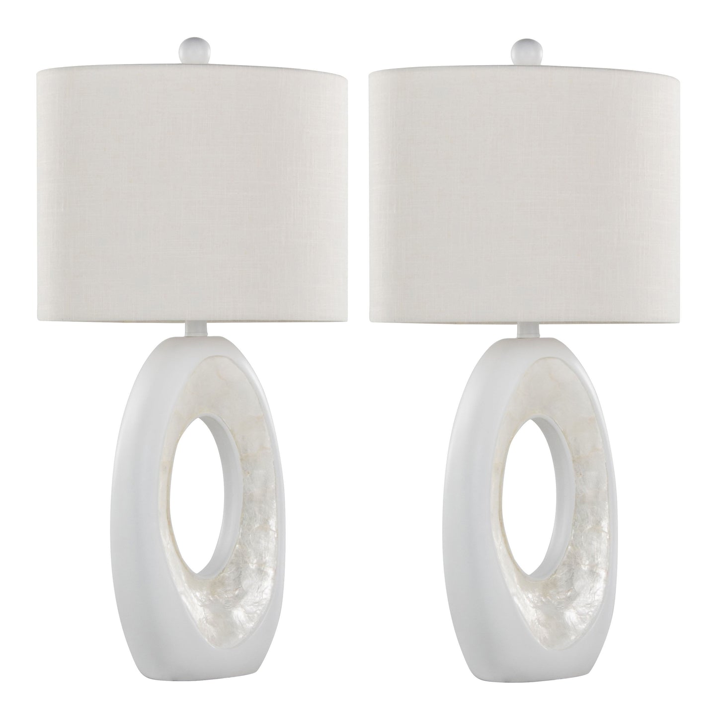 Pearl - Contemporary Table Lamp (Set of 2) - Matte White / Natural Shell