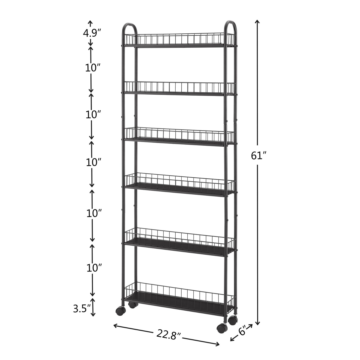 6 Tier Rolling Cart Gap Kitchen Slim Slide Out Storage Tower Rack With Wheels, 6 Baskets, Kitchen, Bathroom Laundry Narrow Piaces Utility Cart - Black