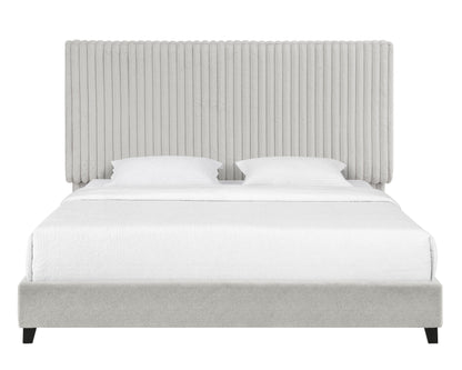 King Size Upholstered Platform Bed - Minky Stone