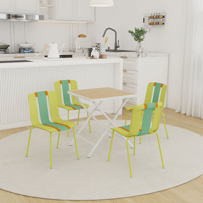 4 Piece Set Of Modern Striped Single Chairs With Folding Square Table