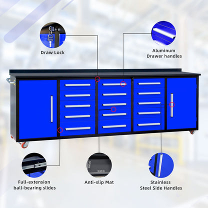 Storage Cabinet With Work Bench (15 Drawers & 2 Cabinets)