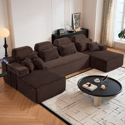Sectional Sleeper Sofa & Storage Pockets, Modular Couch With Throw Pillows For Living Room